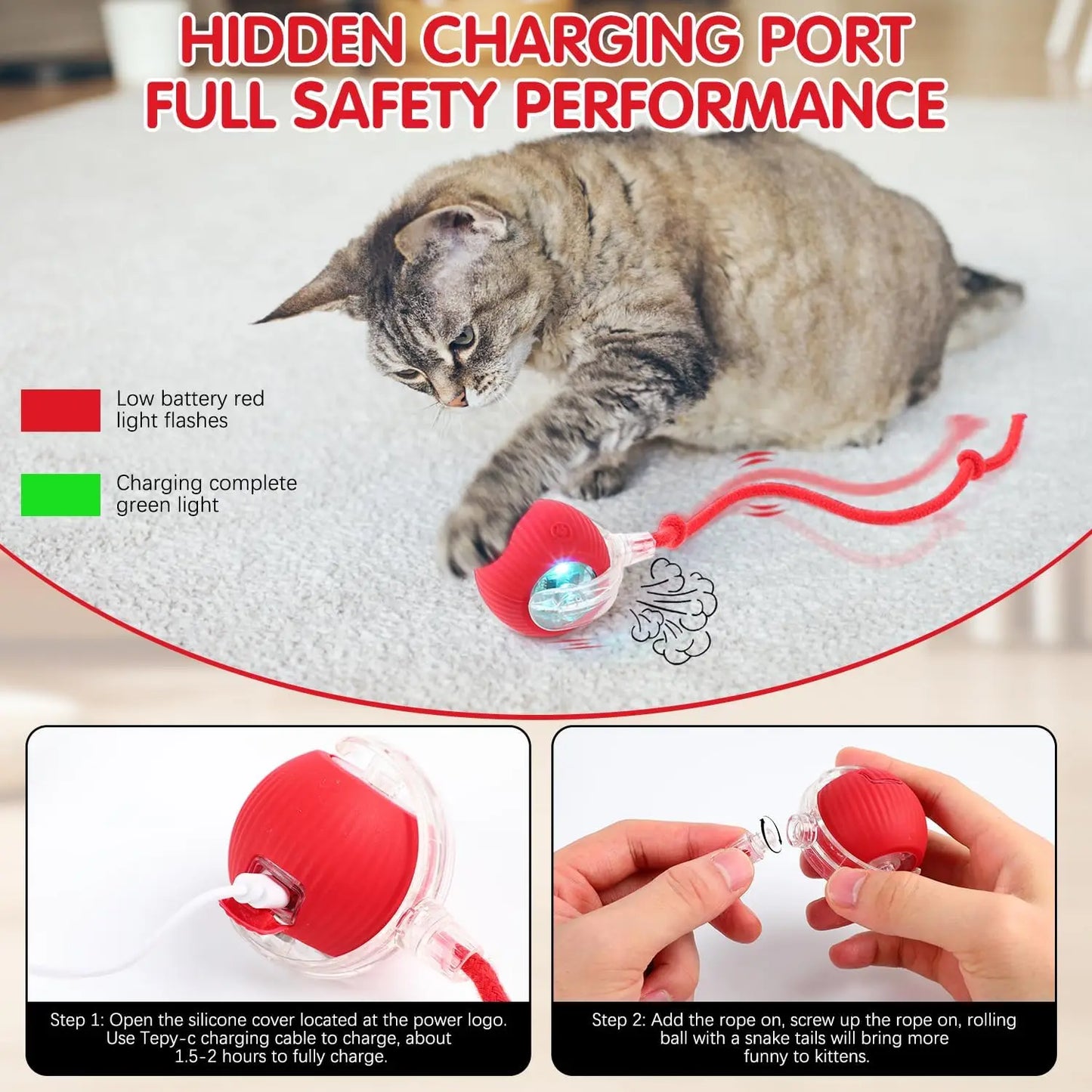 Purrfect Chase Smart Rolling Cat Toy with Tail